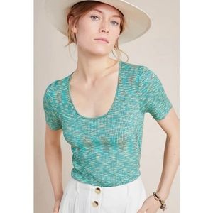 Anthropologie Zuzu Space-Dyed Green Sweater Tee